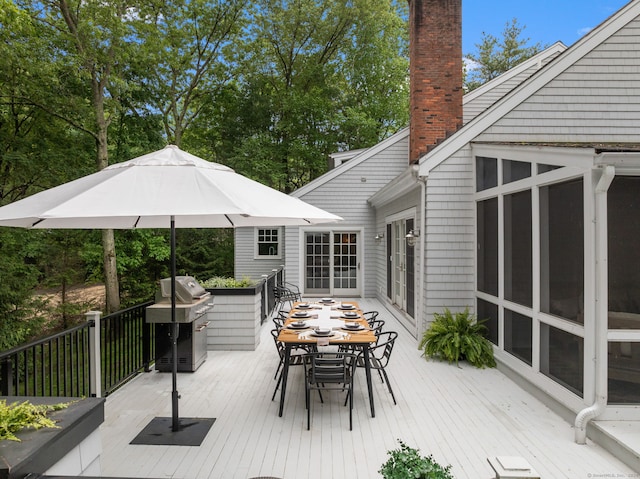 63 Fitch Ln, New Canaan, CT 06840 - deck featuring outdoor dining space and a grill