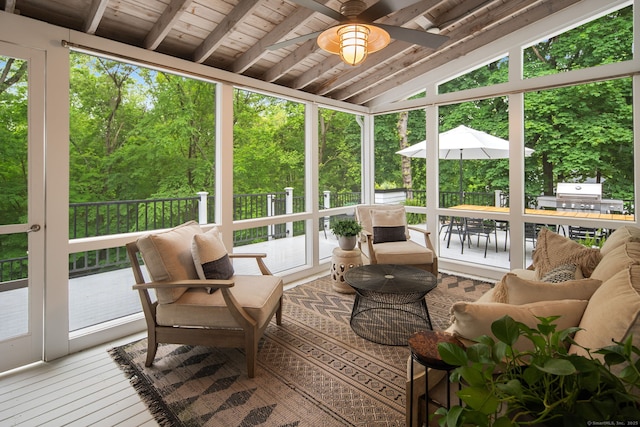 63 Fitch Ln, New Canaan, CT 06840 - sunroom / solarium featuring ceiling fan and outdoor lounge area