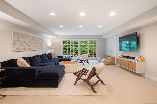 63 Fitch Ln, New Canaan, CT 06840 - living area with light tile patterned flooring, recessed lighting, and baseboards