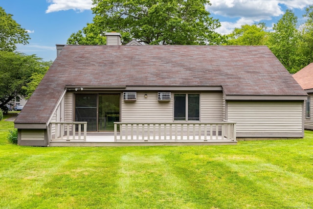 23A Yankee Glen Dr Unit 23A, Madison, CT 06443 - back of house featuring a yard, a chimney, a wooden deck, and a shingled roof