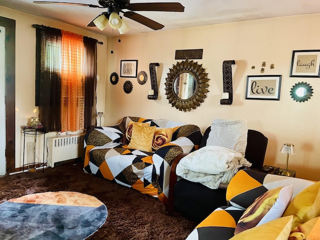51 Cooper St, Manchester, CT 06040 - carpeted living room featuring radiator heating unit and a ceiling fan