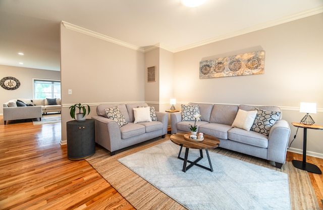 2 Redwood Ln, Southington, CT 06489 - living room with light wood-style flooring, ornamental molding, baseboards, and recessed lighting