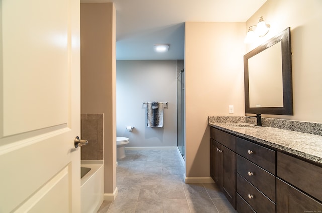 2 Redwood Ln, Southington, CT 06489 - full bathroom featuring vanity, toilet, a garden tub, an enclosed shower, and baseboards