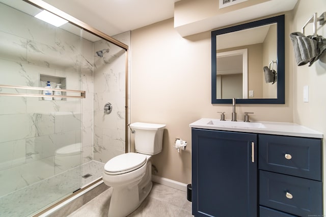 2 Redwood Ln, Southington, CT 06489 - full bathroom featuring toilet, a marble finish shower, vanity, and baseboards