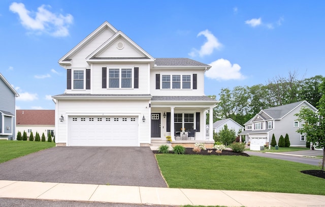2 Redwood Ln, Southington, CT 06489 - traditional-style home with covered porch, asphalt driveway, an attached garage, and a front lawn