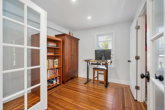35 Deer Hill Ave, Danbury, CT 06810 - office with light wood-style flooring, french doors, baseboards, and recessed lighting