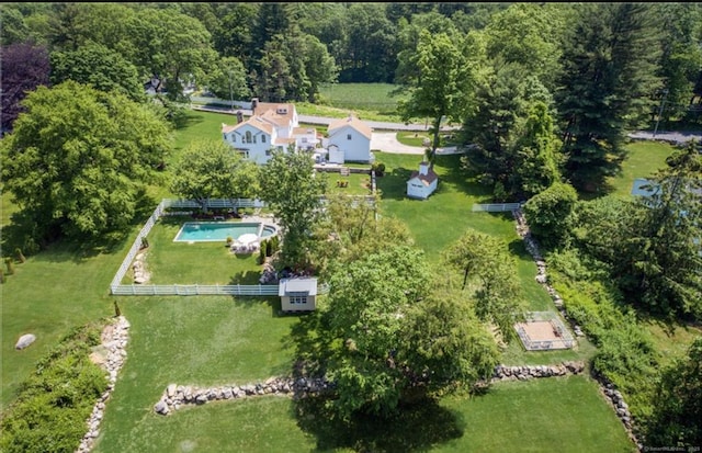 573 Nod Hill Rd, Wilton, CT 06897 - view from above of property with a pool and a forest