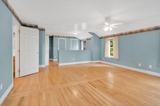172 S Rd, Marlborough, CT 06447 - empty room with baseboards, ceiling fan, light wood finished floors, and lofted ceiling