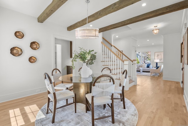 15 Barton Rd, Fairfield, CT 06824 - dining space with stairway, light wood-style flooring, baseboards, recessed lighting, and a chandelier