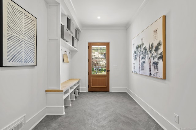 15 Barton Rd, Fairfield, CT 06824 - mudroom with baseboards and crown molding