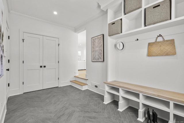 15 Barton Rd, Fairfield, CT 06824 - mudroom with ornamental molding, baseboards, and recessed lighting