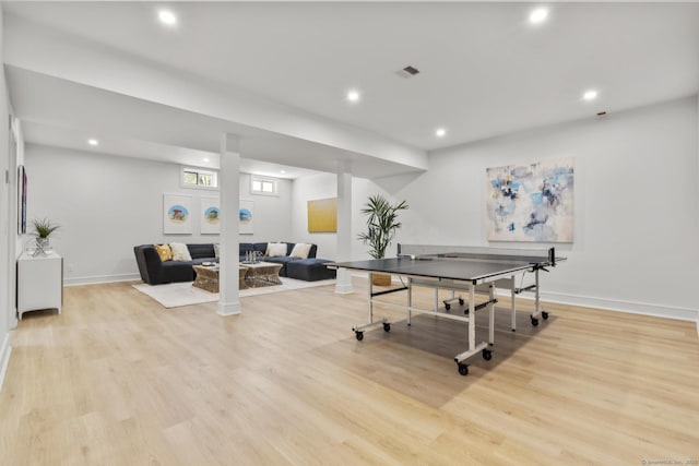15 Barton Rd, Fairfield, CT 06824 - recreation room featuring light wood-type flooring, recessed lighting, and baseboards