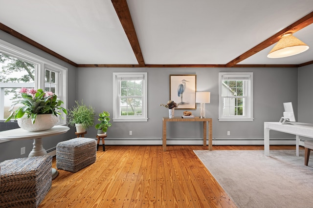55 Cypress Rd, Old Saybrook, CT 06475 - sitting room featuring beam ceiling, healthy amount of natural light, and light wood finished floors