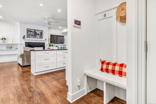 2180 Kings Hwy Unit 1, Fairfield, CT 06824 - mudroom with a ceiling fan, a fireplace, recessed lighting, and wood finished floors
