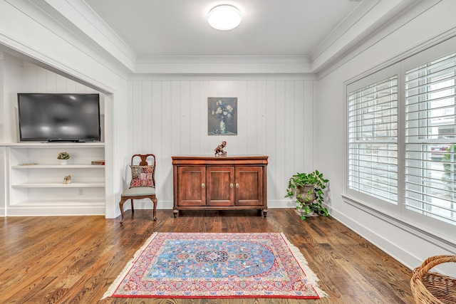 2180 Kings Hwy Unit 1, Fairfield, CT 06824 - living area featuring crown molding, healthy amount of natural light, and dark wood-style floors