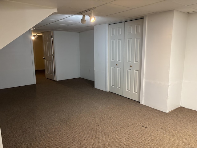 120 Wall St, Meriden, CT 06450 - finished below grade area featuring carpet floors, a drop ceiling, and track lighting