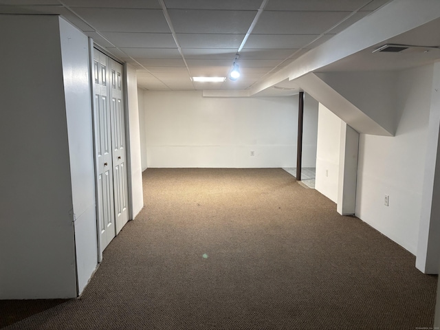 120 Wall St, Meriden, CT 06450 - finished below grade area with carpet flooring and a paneled ceiling