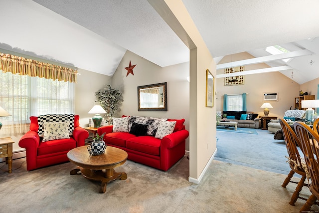 76 River St W, Old Saybrook, CT 06475 - living area with carpet, plenty of natural light, and high vaulted ceiling