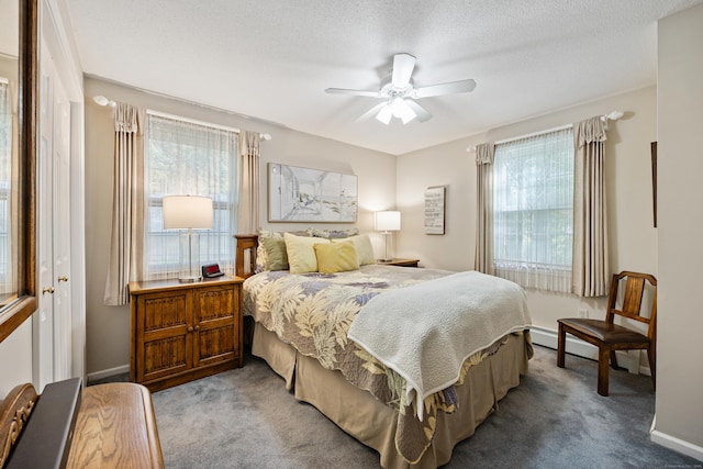 76 River St W, Old Saybrook, CT 06475 - bedroom with multiple windows, carpet, ceiling fan, and a textured ceiling