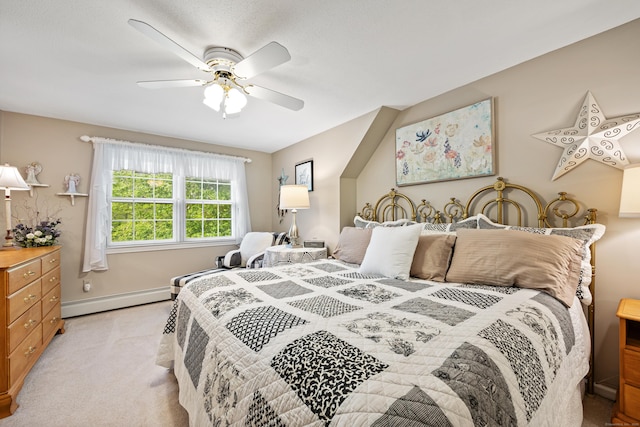 76 River St W, Old Saybrook, CT 06475 - bedroom with a baseboard radiator, light carpet, and ceiling fan