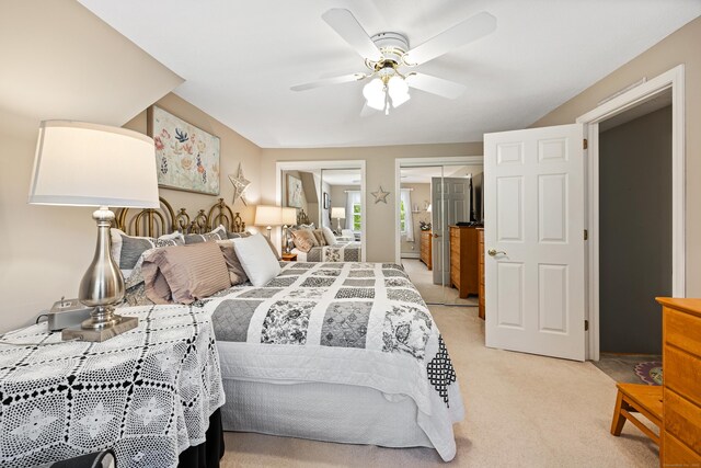 76 River St W, Old Saybrook, CT 06475 - bedroom with light carpet, a ceiling fan, and ensuite bath