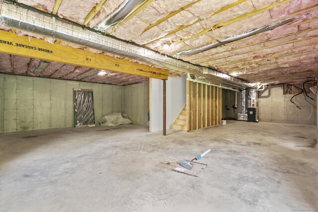 116 Joshua Town Rd, Waterbury, CT 06708 - unfinished below grade area with stairway and heating unit