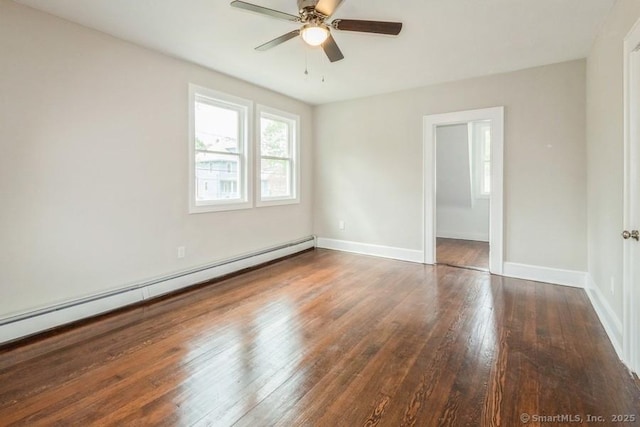 34 Wilbur Ave, Meriden, CT 06450 - unfurnished bedroom featuring baseboard heating, wood-type flooring, baseboards, and ceiling fan