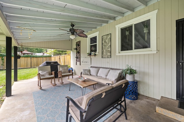 10 Ciccio Ct, Plainville, CT 06062 - view of patio with a ceiling fan, an outdoor hangout area, and grilling area