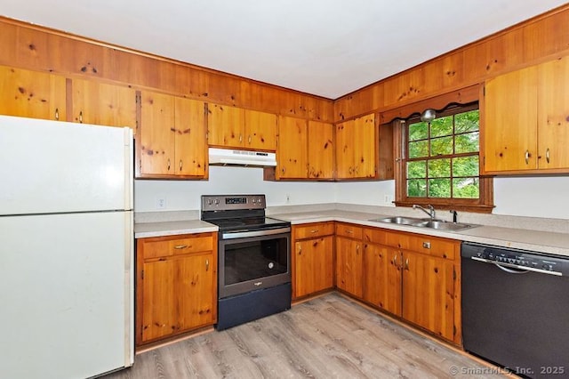 3 Pattagansett Ct, East Lyme, CT 06357 - kitchen featuring freestanding refrigerator, black dishwasher, stainless steel electric stove, under cabinet range hood, and a sink