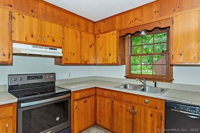 3 Pattagansett Ct, East Lyme, CT 06357 - kitchen featuring electric range, dishwasher, under cabinet range hood, a sink, and light countertops
