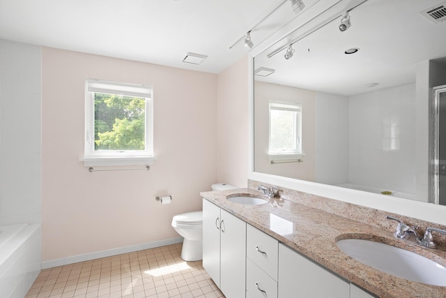37 Topfield Rd, Wilton, CT 06897 - bathroom featuring healthy amount of natural light, double vanity, toilet, and a bath