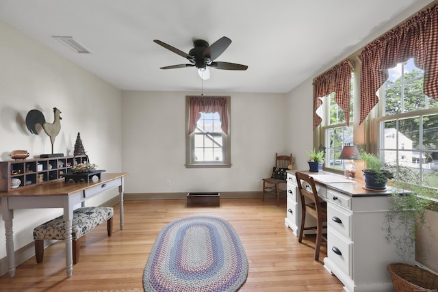 50 Clinton St, Glastonbury, CT 06033 - office area featuring light wood-style flooring, ceiling fan, and baseboards