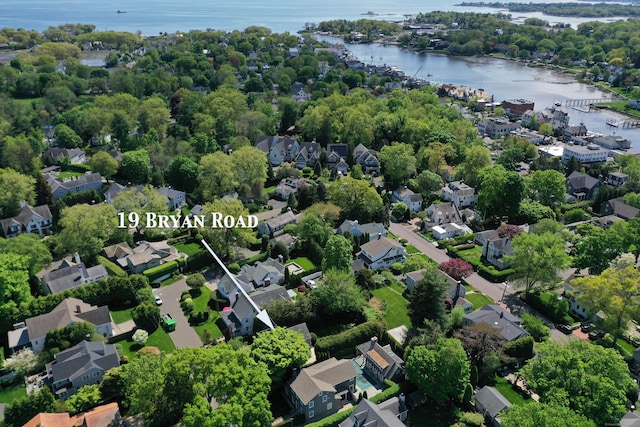 19 Bryan Rd, Norwalk, CT 06853 - aerial overview of property's location with a large body of water and nearby suburban area