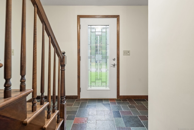 132 Royal Oak Dr, Southington, CT 06489 - entrance foyer with stone tile flooring, plenty of natural light, stairway, and baseboards
