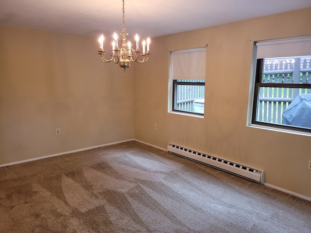 13 Little River Ln, Middletown, CT 06457 - carpeted spare room featuring baseboard heating, a chandelier, plenty of natural light, and baseboards