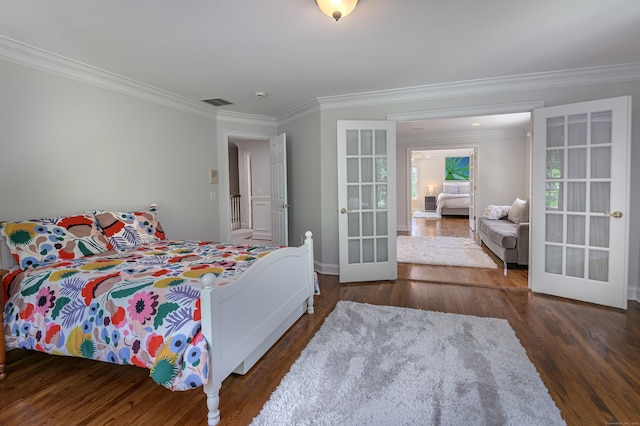 134 Nod Rd, Ridgefield, CT 06877 - bedroom featuring french doors, crown molding, wood finished floors, and baseboards