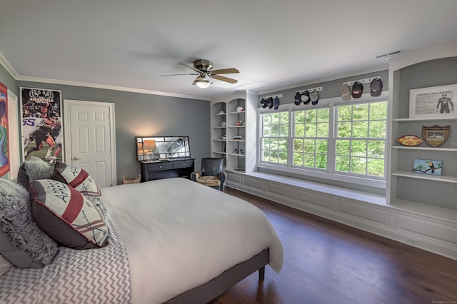 134 Nod Rd, Ridgefield, CT 06877 - bedroom with crown molding, dark wood-type flooring, and ceiling fan