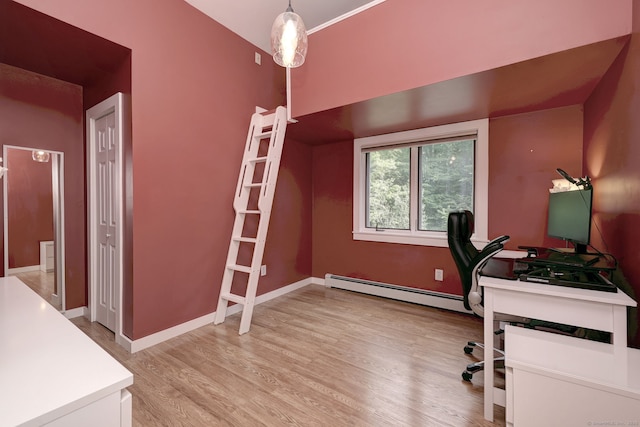 76 Crestwood Rd, Bethany, CT 06524 - office area with a baseboard heating unit, light wood-style floors, and baseboards