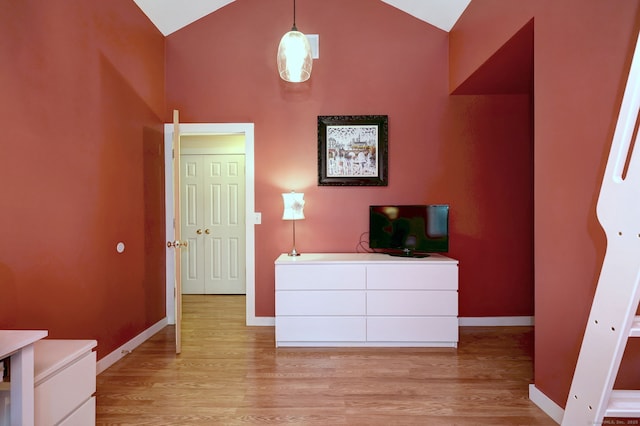 76 Crestwood Rd, Bethany, CT 06524 - unfurnished bedroom featuring baseboards, light wood-style floors, and vaulted ceiling