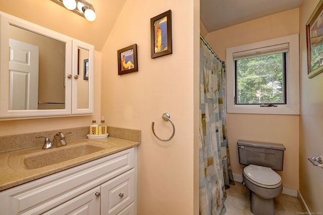 76 Crestwood Rd, Bethany, CT 06524 - bathroom with toilet, vanity, tile patterned flooring, and curtained shower