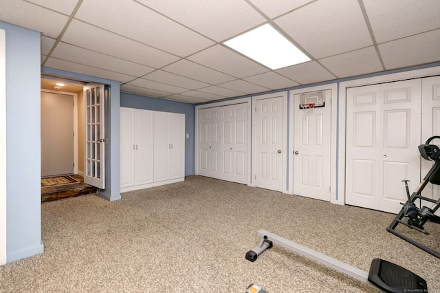 76 Crestwood Rd, Bethany, CT 06524 - exercise room with a paneled ceiling and carpet flooring