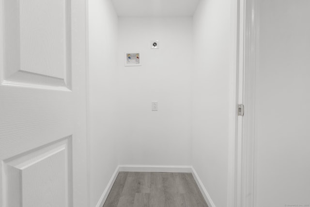 48 Blakeslee Ave, North Haven, CT 06473 - laundry room featuring hookup for an electric dryer, hookup for a washing machine, wood finished floors, and baseboards