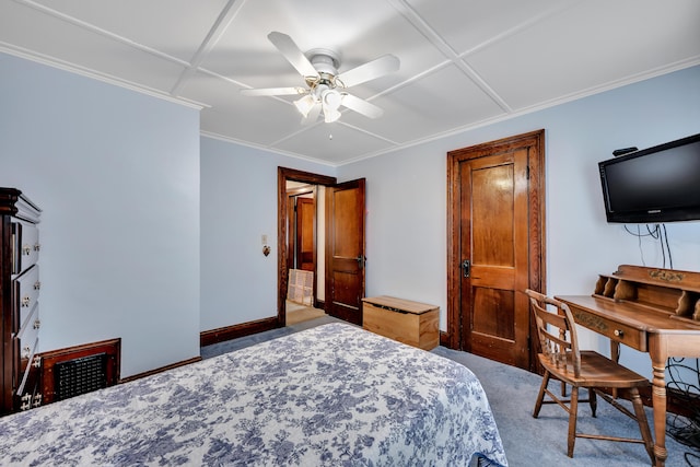 273 Piedmont St, Waterbury, CT 06706 - bedroom featuring carpet floors, a ceiling fan, ornamental molding, and baseboards