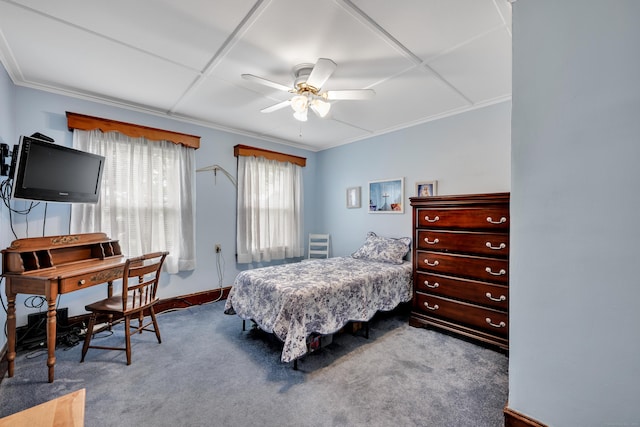 273 Piedmont St, Waterbury, CT 06706 - bedroom featuring carpet, ornamental molding, a ceiling fan, and baseboards