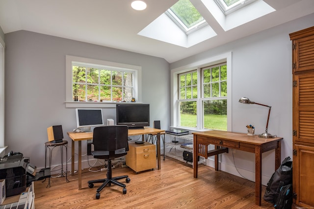 24 River Rd, Deep River, CT 06417 - office space featuring a skylight, light wood finished floors, lofted ceiling, and recessed lighting