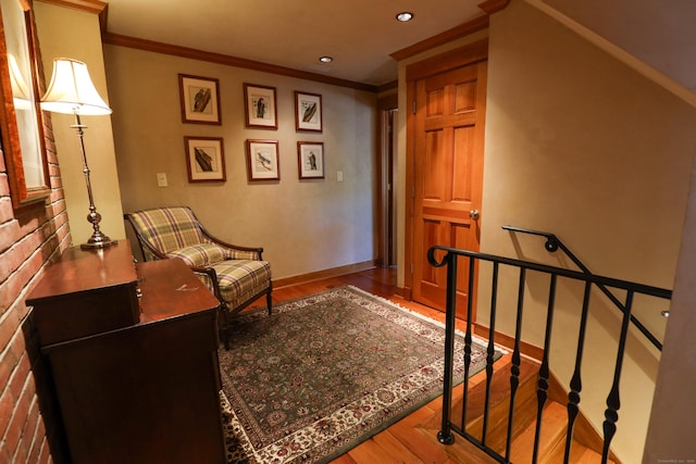 289 Woodchuck Ln, Harwinton, CT 06791 - living area featuring crown molding, wood finished floors, recessed lighting, and an upstairs landing