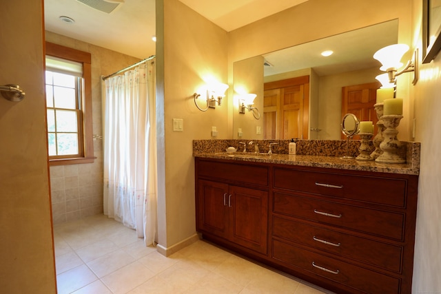 289 Woodchuck Ln, Harwinton, CT 06791 - full bath with tile patterned floors, vanity, and a shower with shower curtain