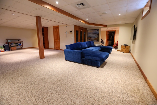 289 Woodchuck Ln, Harwinton, CT 06791 - living room featuring carpet flooring, a drop ceiling, and recessed lighting