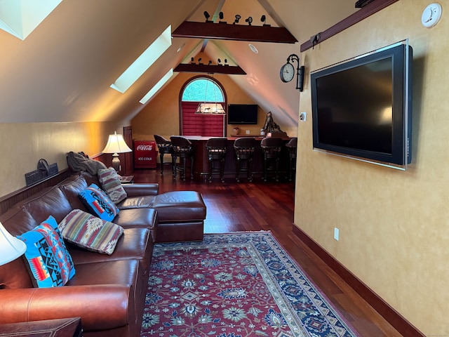 289 Woodchuck Ln, Harwinton, CT 06791 - living area with wood finished floors, lofted ceiling, and a bar