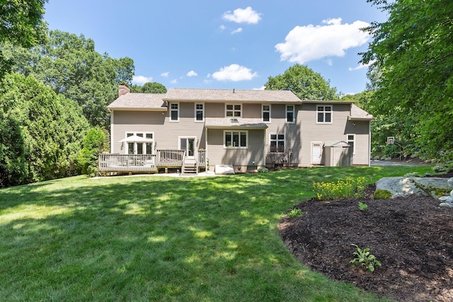 67 Old Farms Rd, Glastonbury, CT 06073 - back of house featuring a chimney, a deck, and a yard
